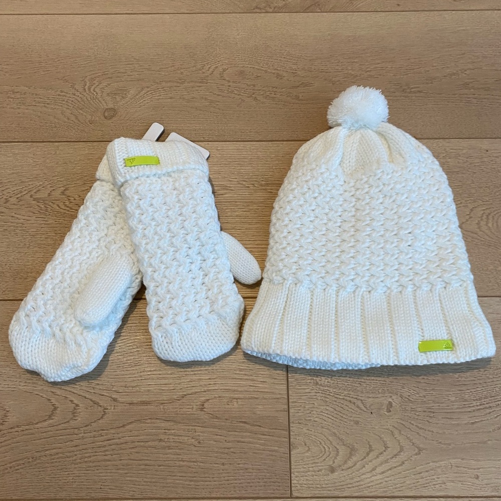 Adidas White Knit Toque and Mittens